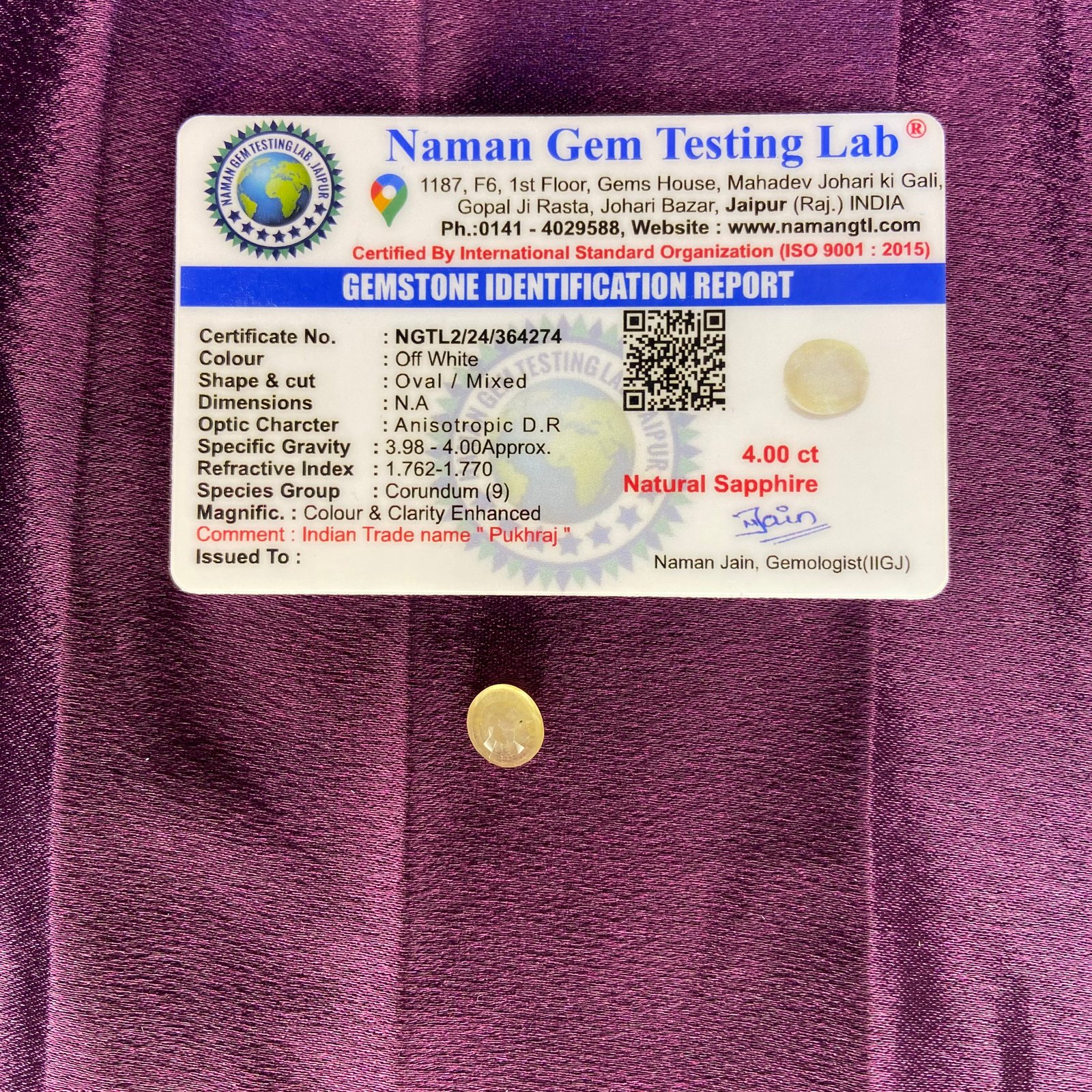 White supphire (व्हाइट पुखराज) 4.00 ct