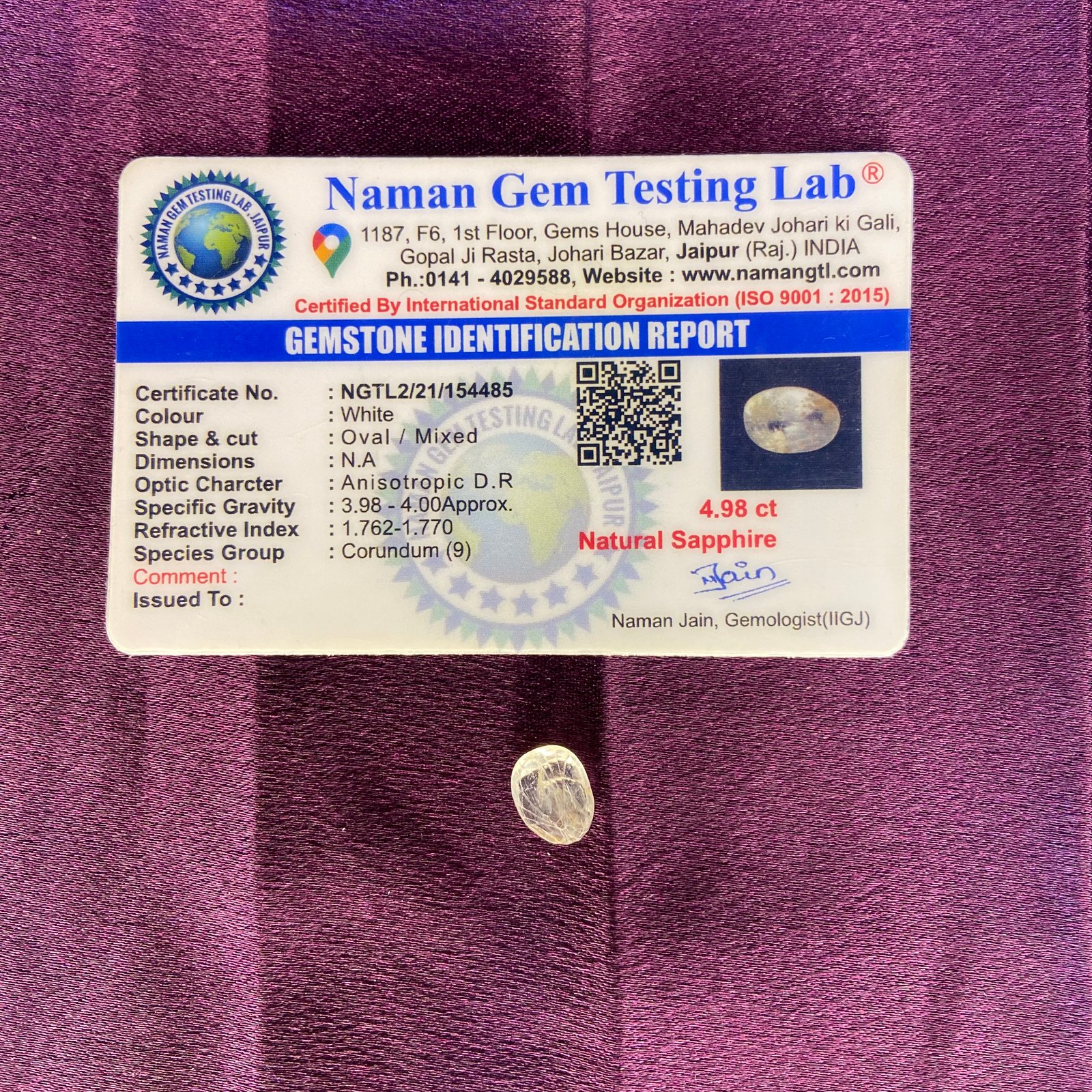 White supphire (व्हाइट पुखराज) 4.98 ct