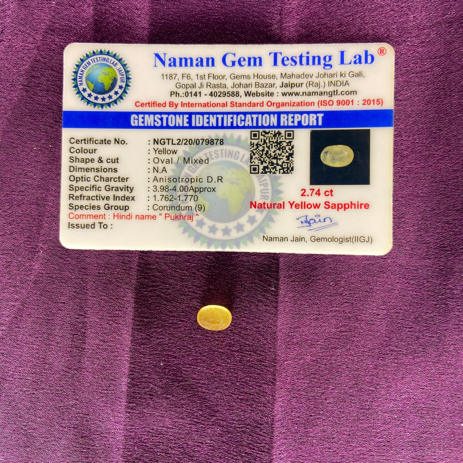 Yellow supphire (येलो पुखराज) 2.74 ct