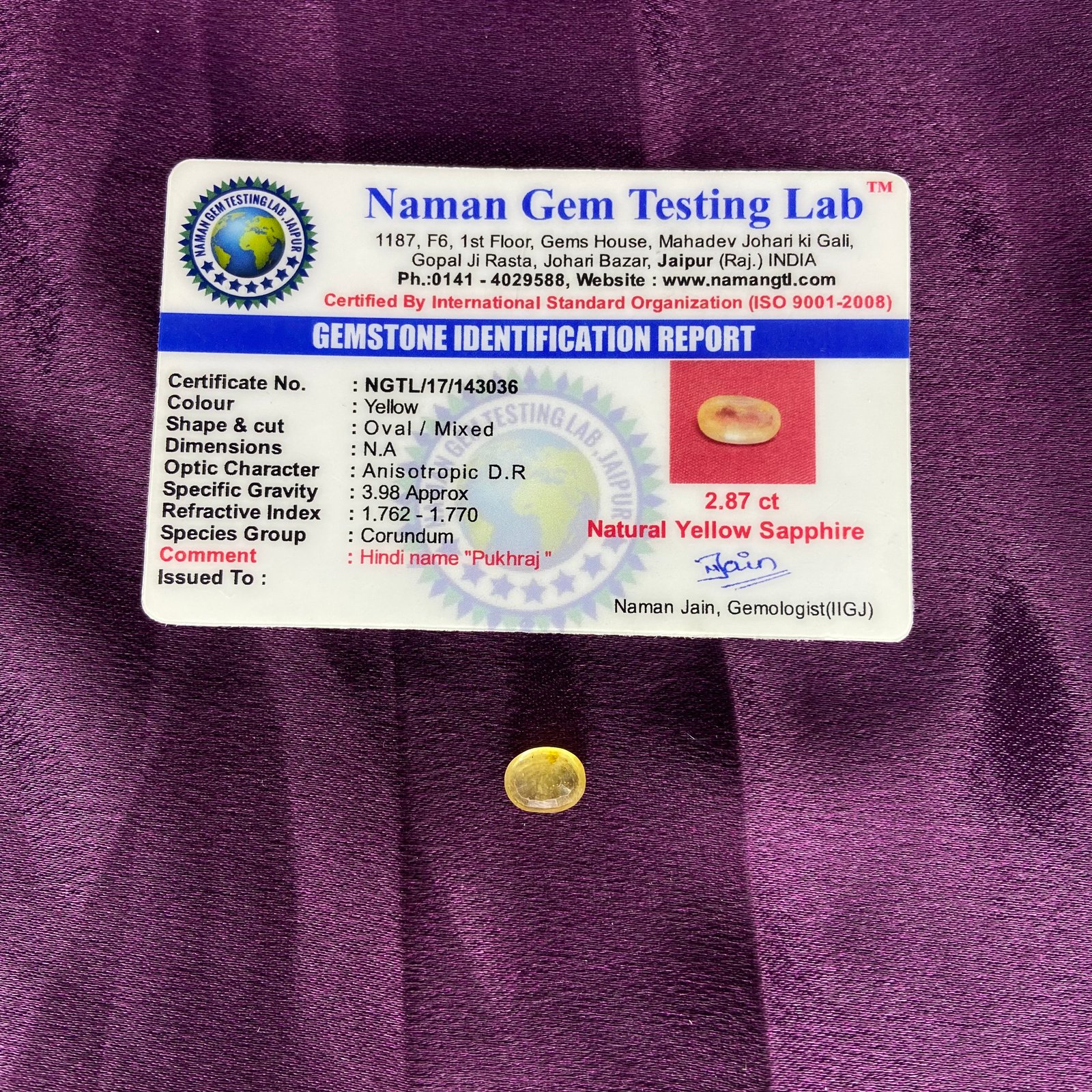 Yellow supphire (येलो पुखराज) 2.87 ct