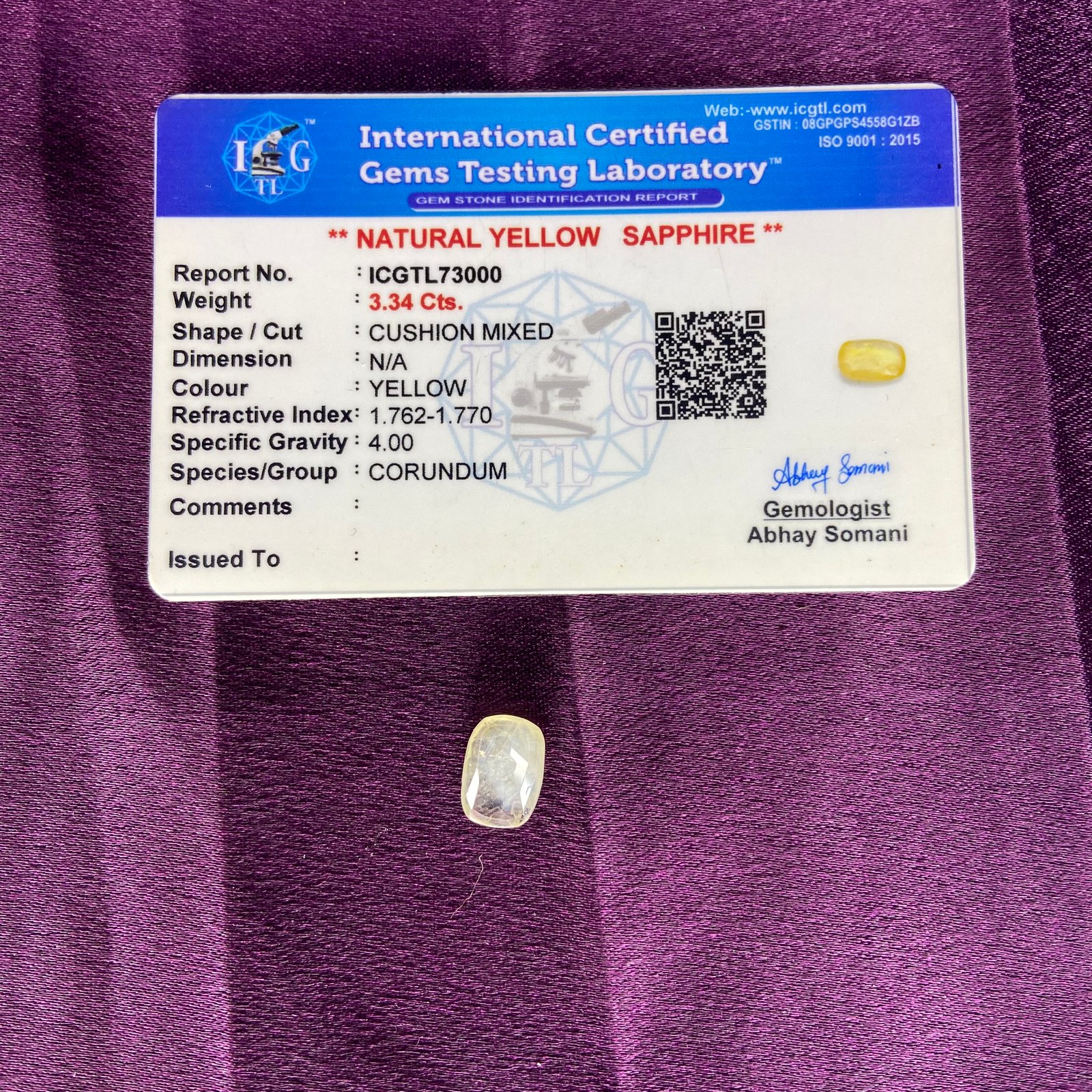 Yellow supphire (येलो पुखराज) 3.34 cts