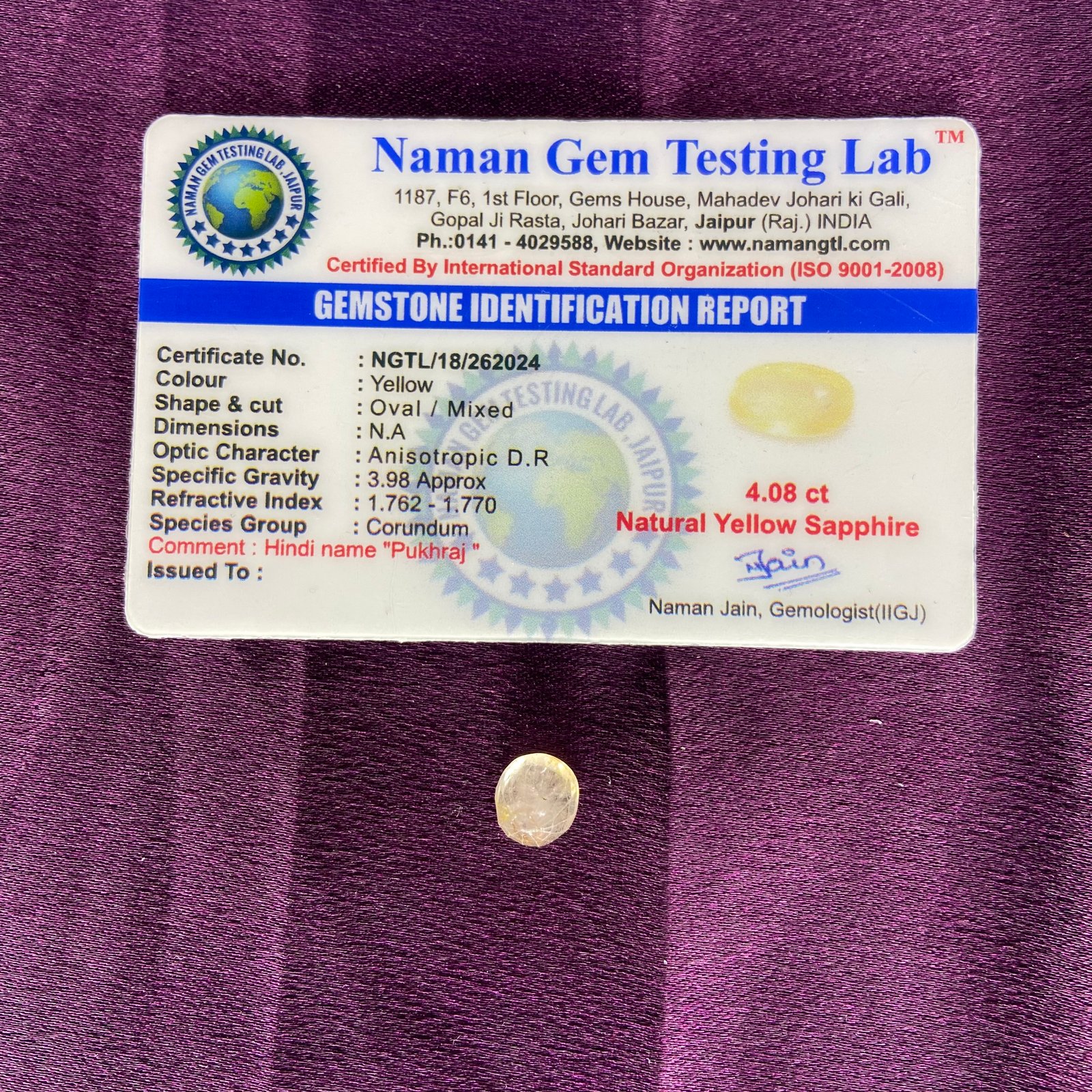 Yellow supphire (येलो पुखराज) 4.08 ct