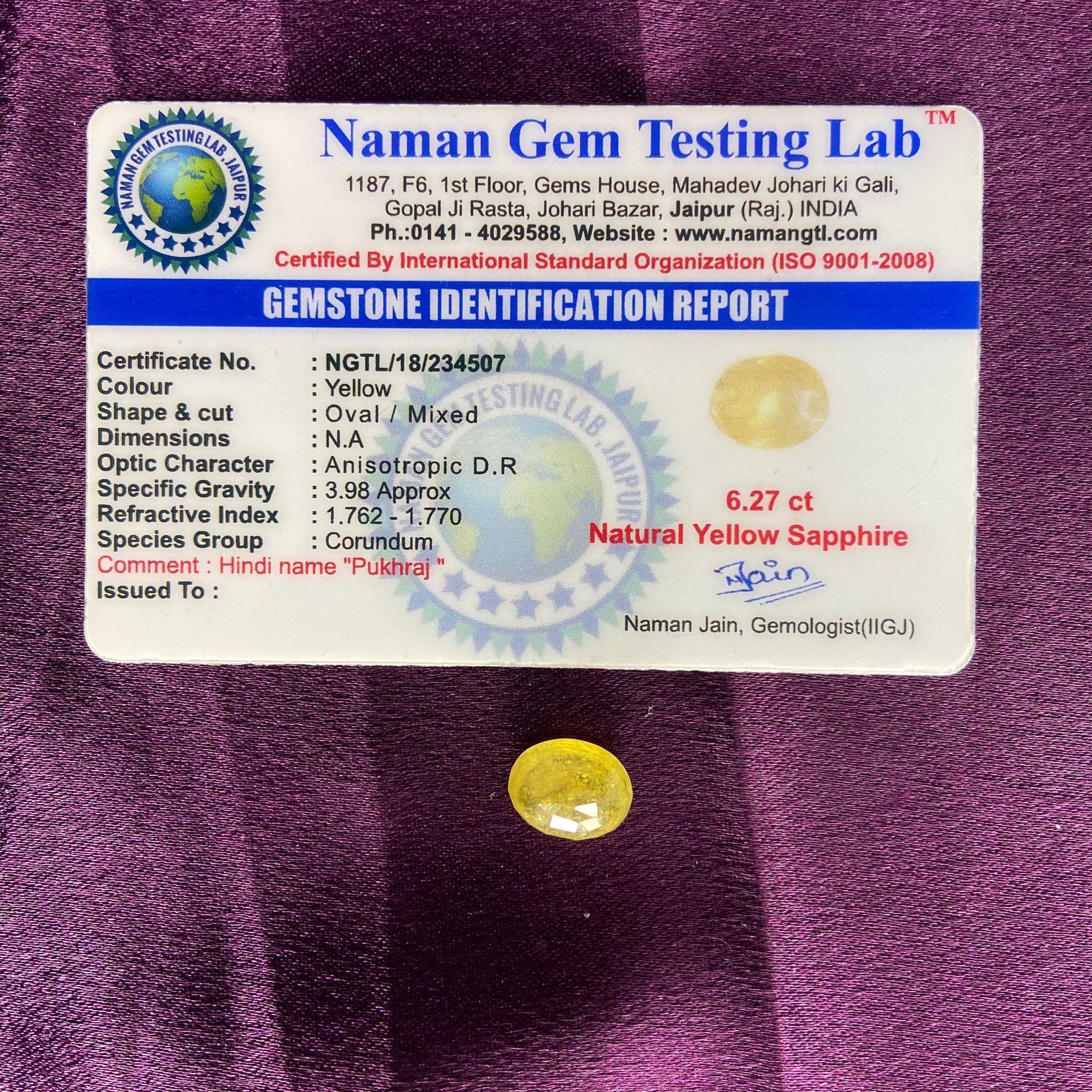 Yellow supphire (येलो पुखराज) 6.27 ct