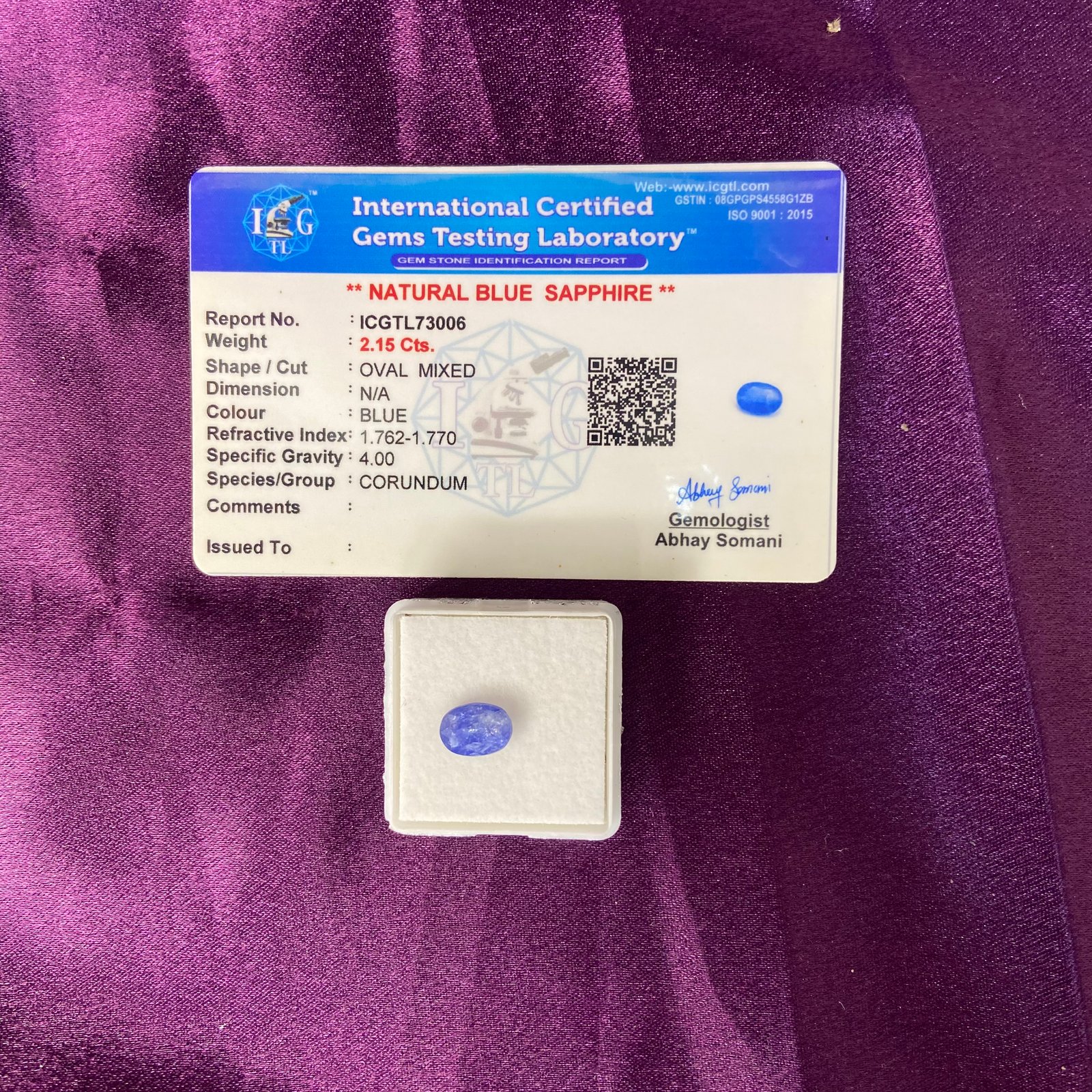 Blue supphire (नीलम) 2.15 cts