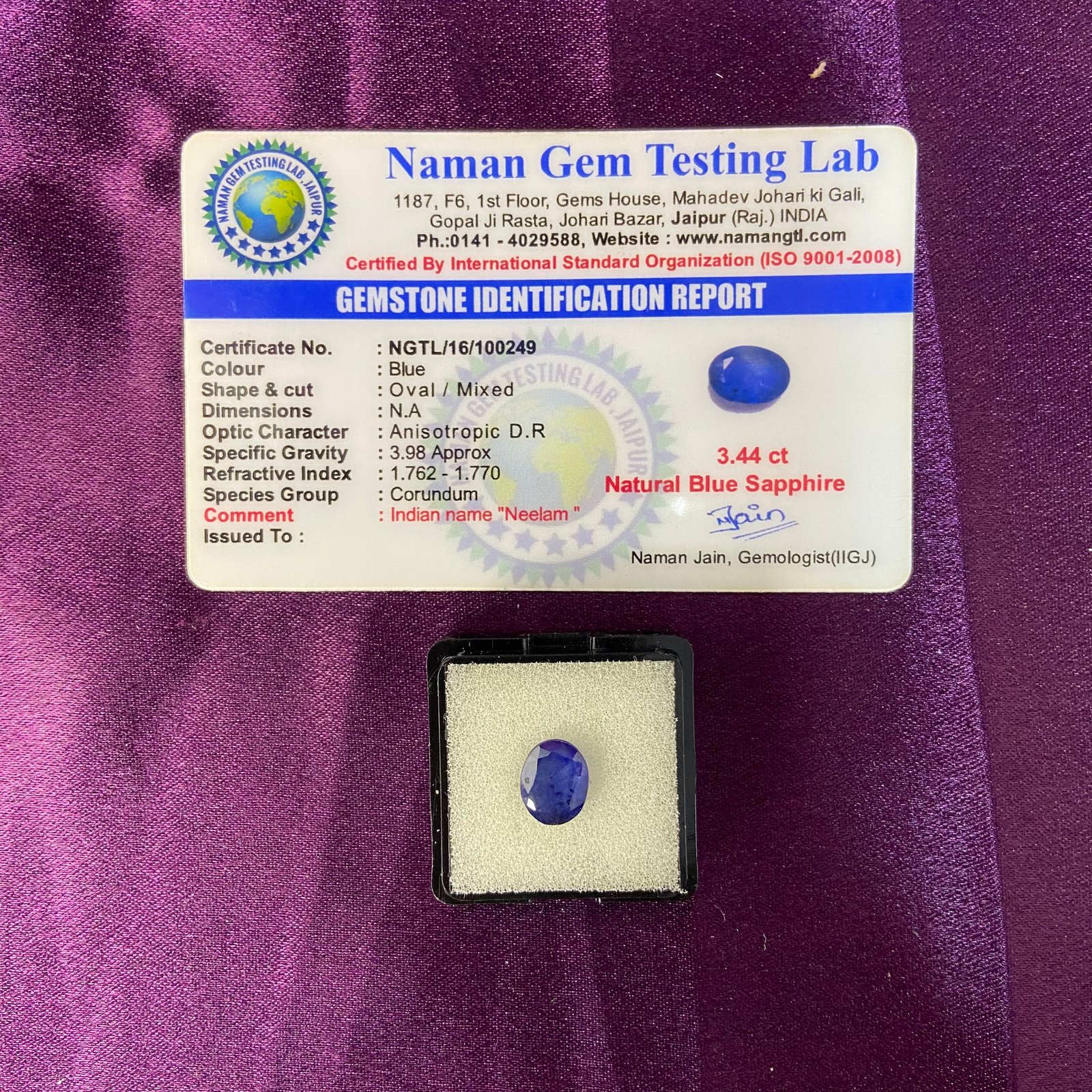 Blue supphire (नीलम) 3.44 ct