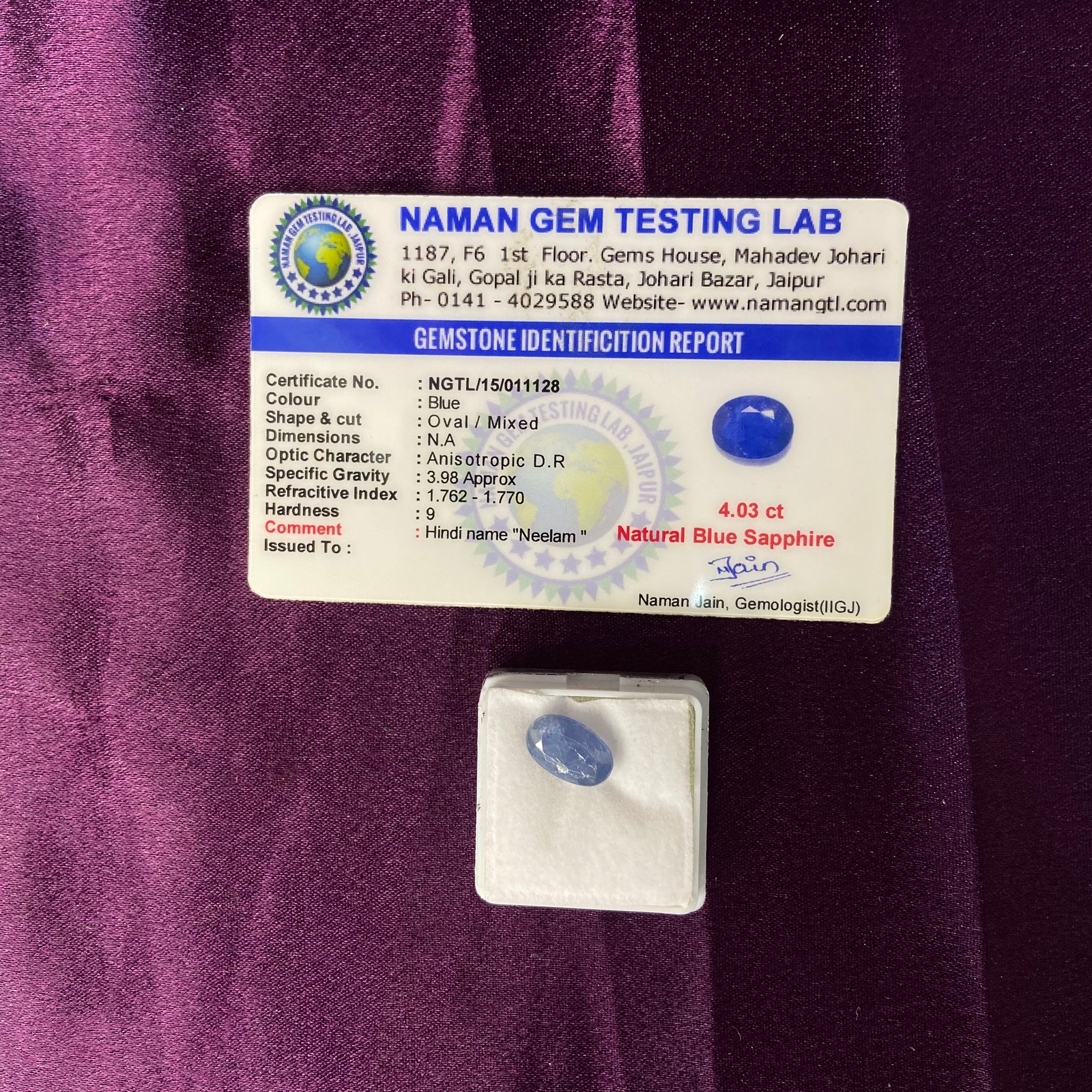 Blue supphire (नीलम) 4.03 ct