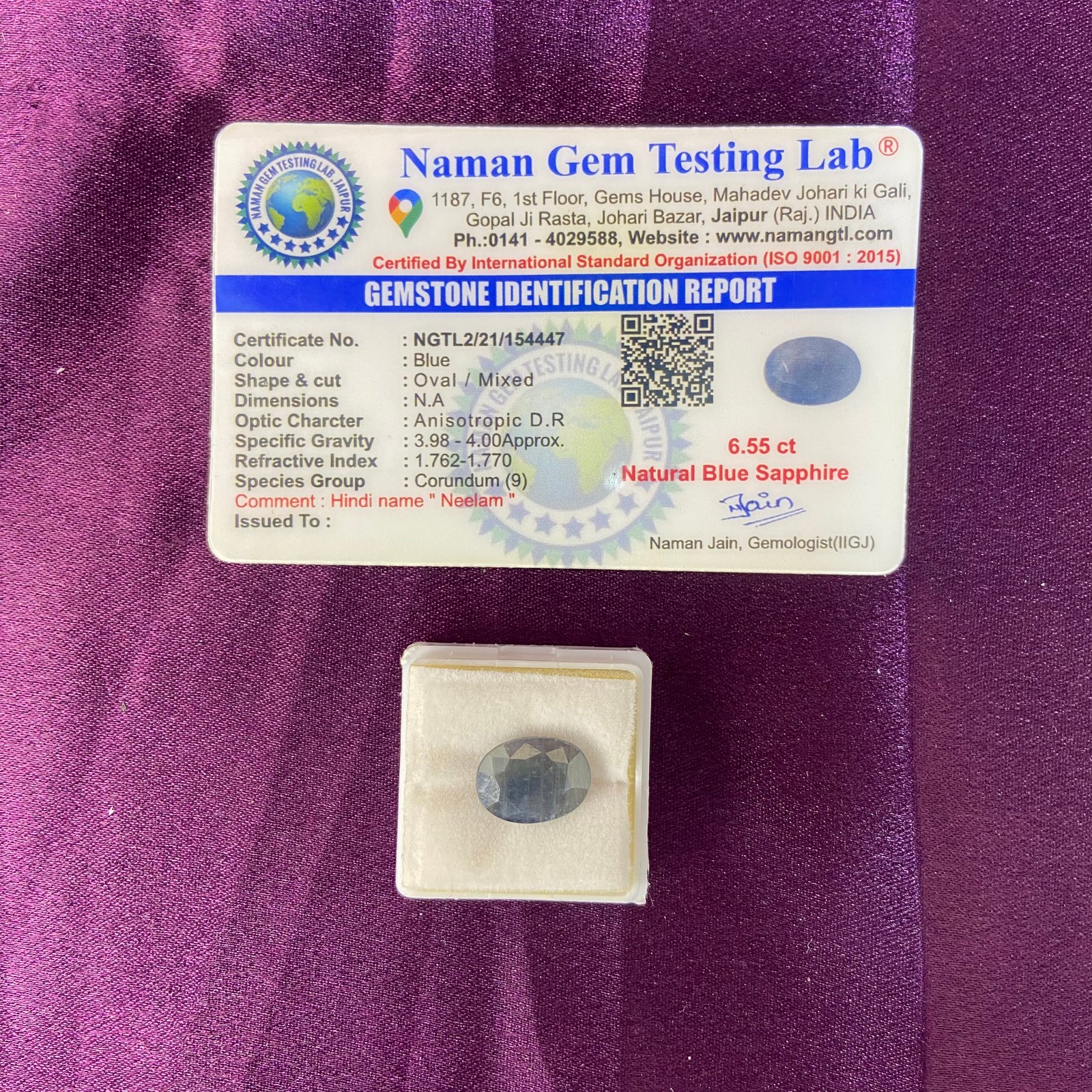 Blue supphire (नीलम) 6.55 ct