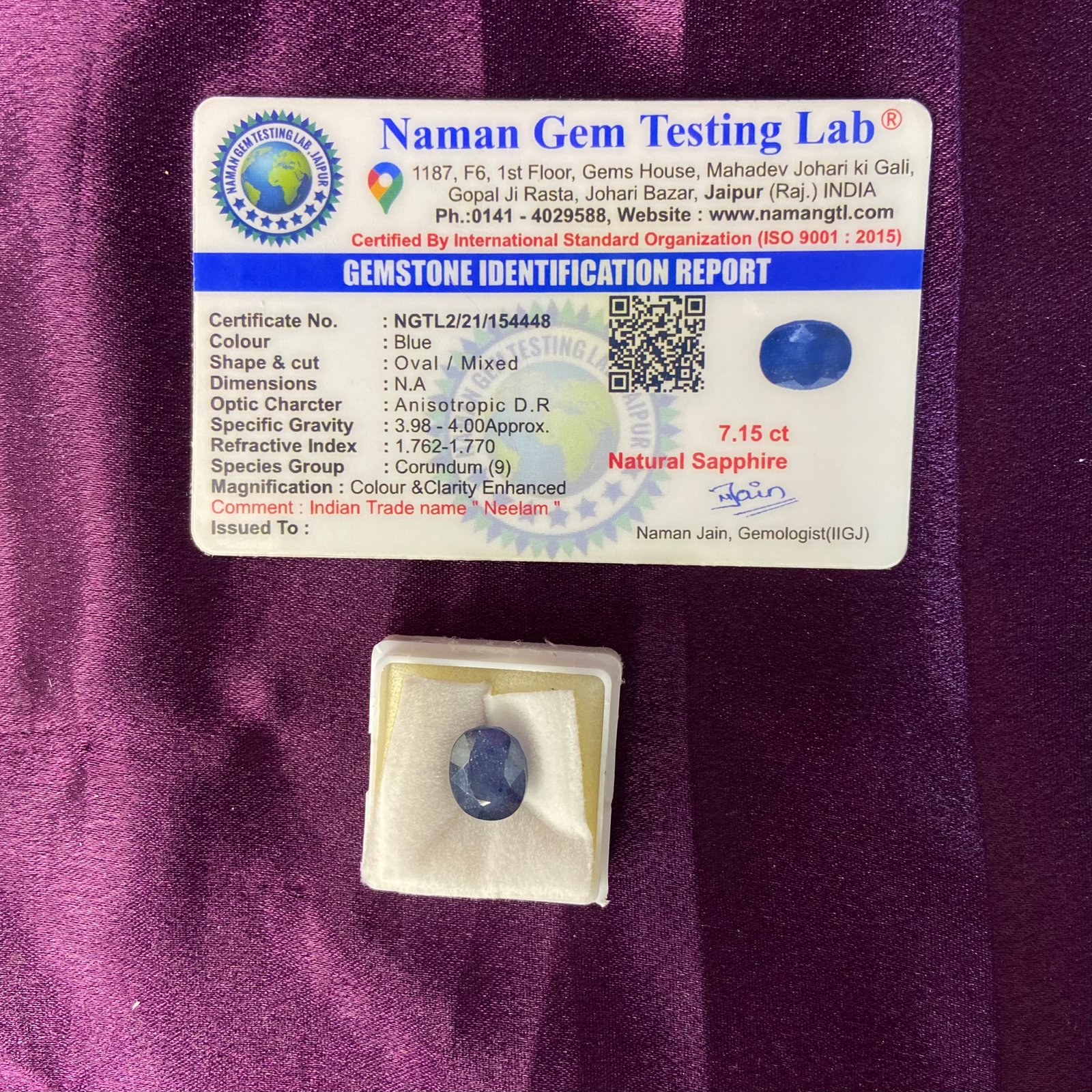 Blue supphire (नीलम) 7.15 ct