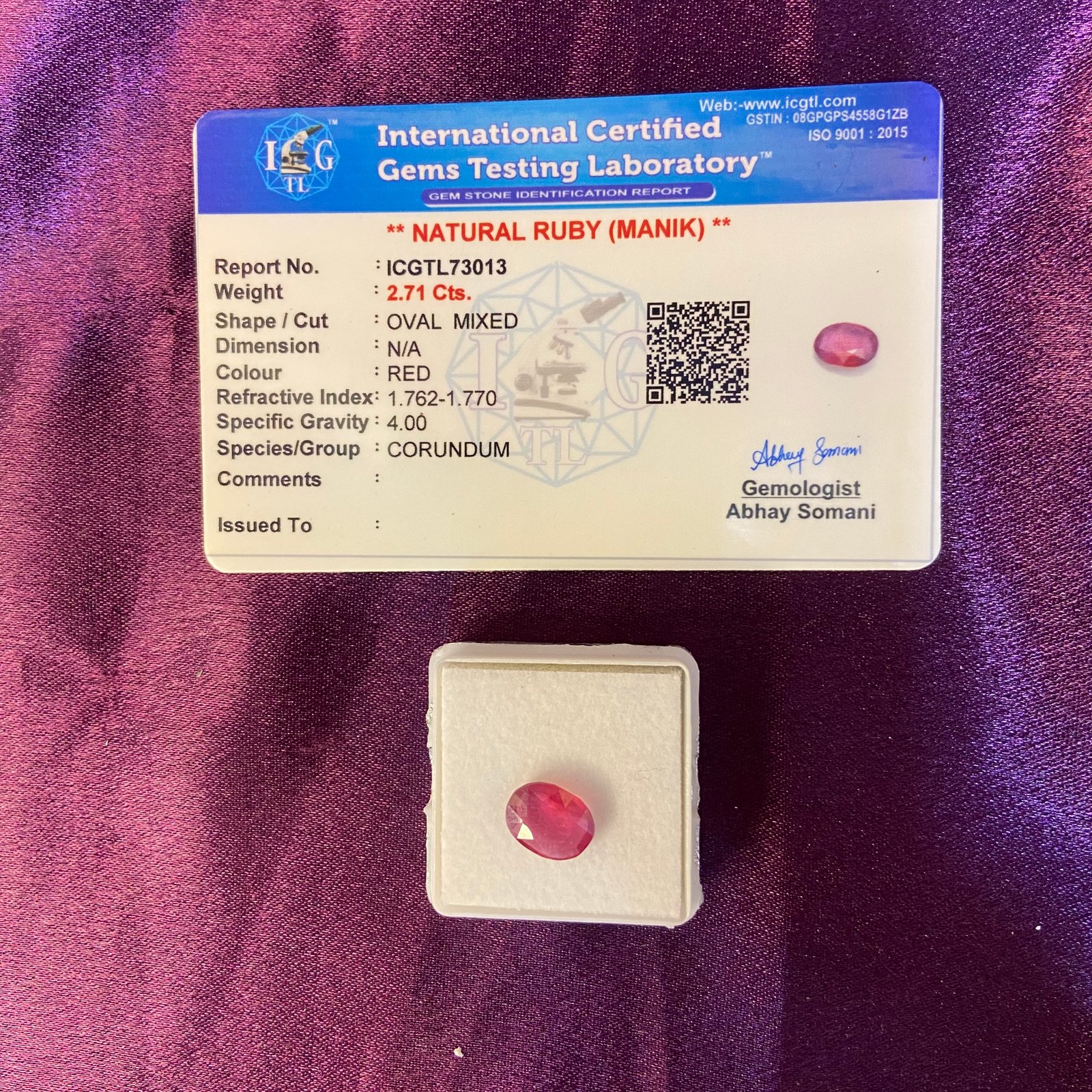  Ruby (माणिक) 2.71 cts