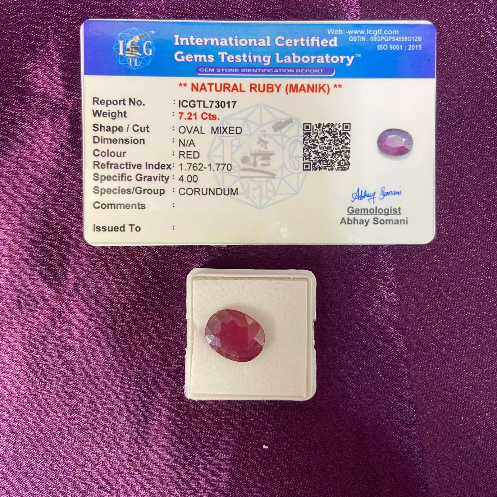  Ruby (माणिक) 7.21 Cts