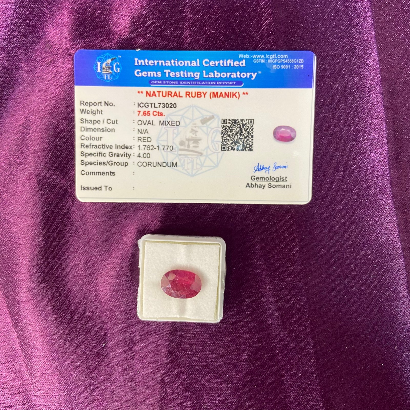  Ruby (माणिक) 7.65 Cts