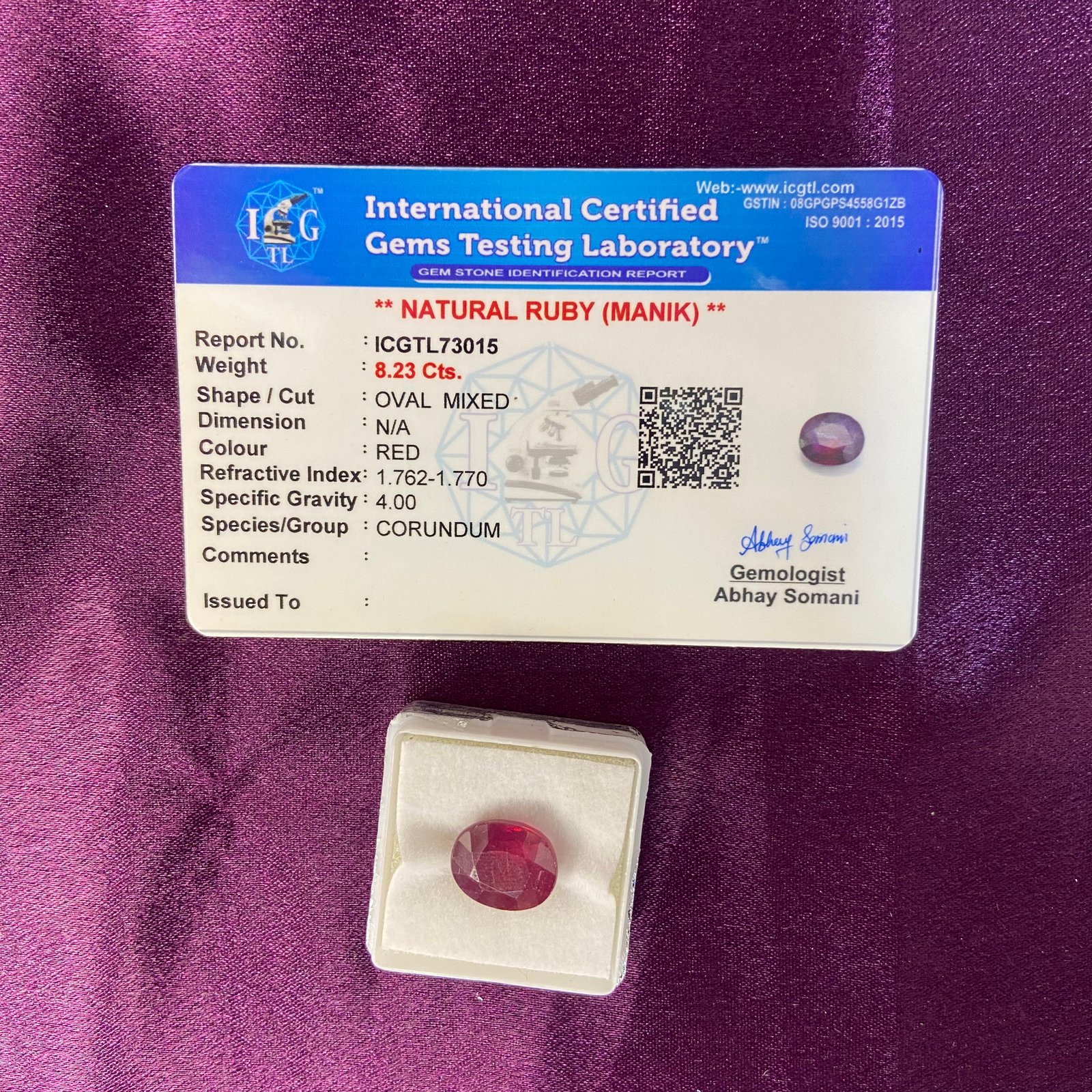  Ruby (माणिक) 8.23 Cts