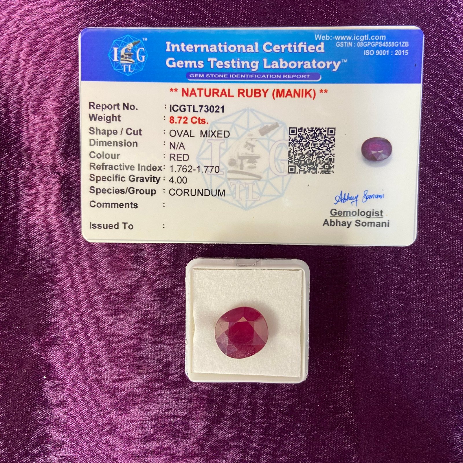  Ruby (माणिक) 8.72 Cts