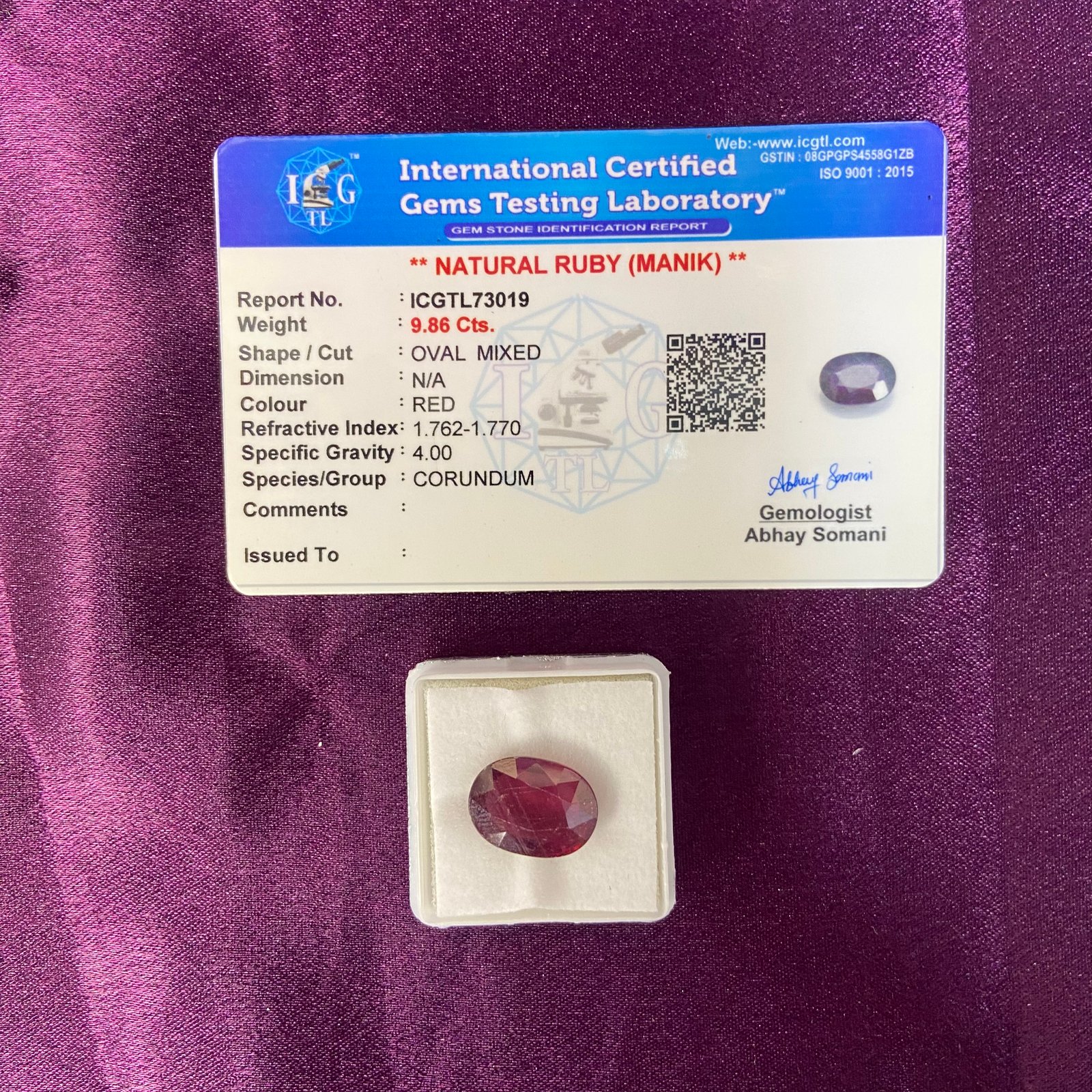  Ruby (माणिक) 9.86 Cts