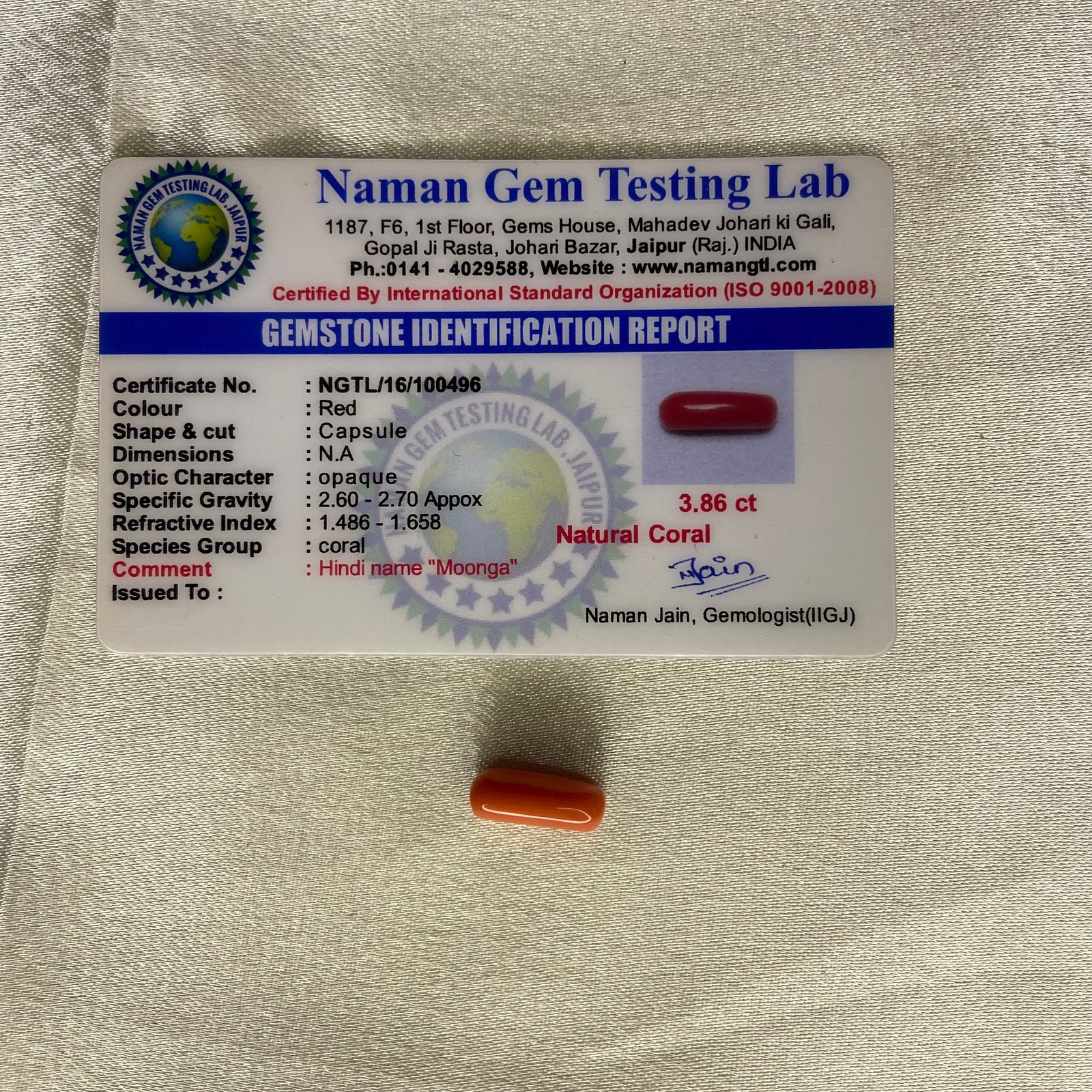 Red coral (मूंगा) 3.86 Ct