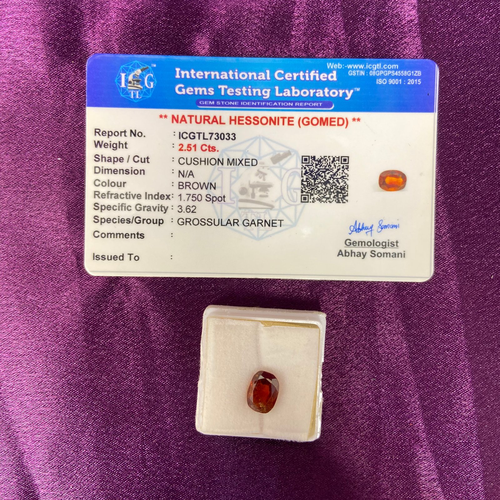 Hessonite (गोमेद) 2.51 Cts