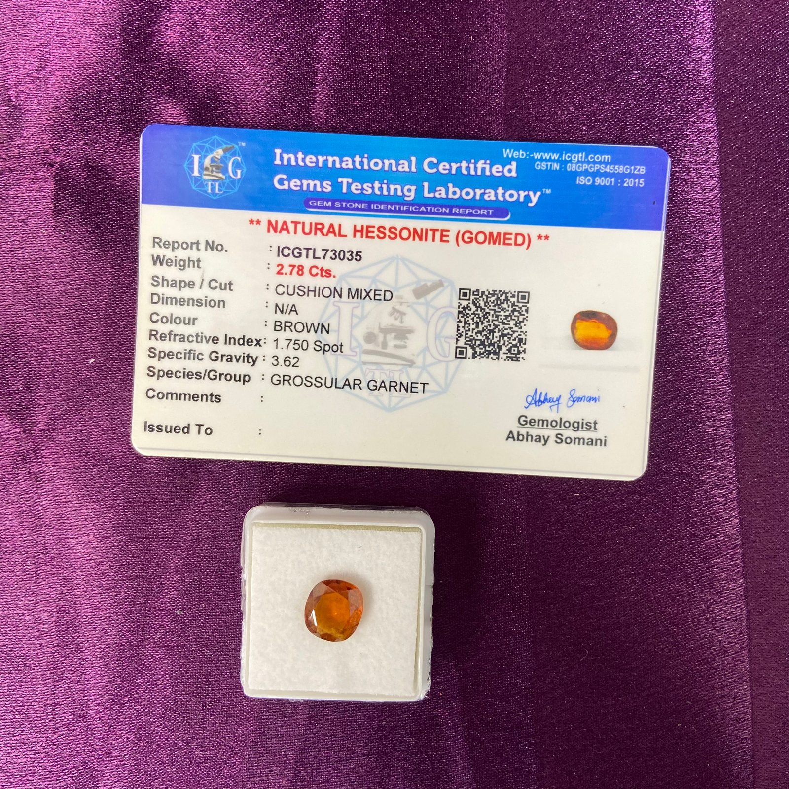 Hessonite (गोमेद) 2.78 Cts