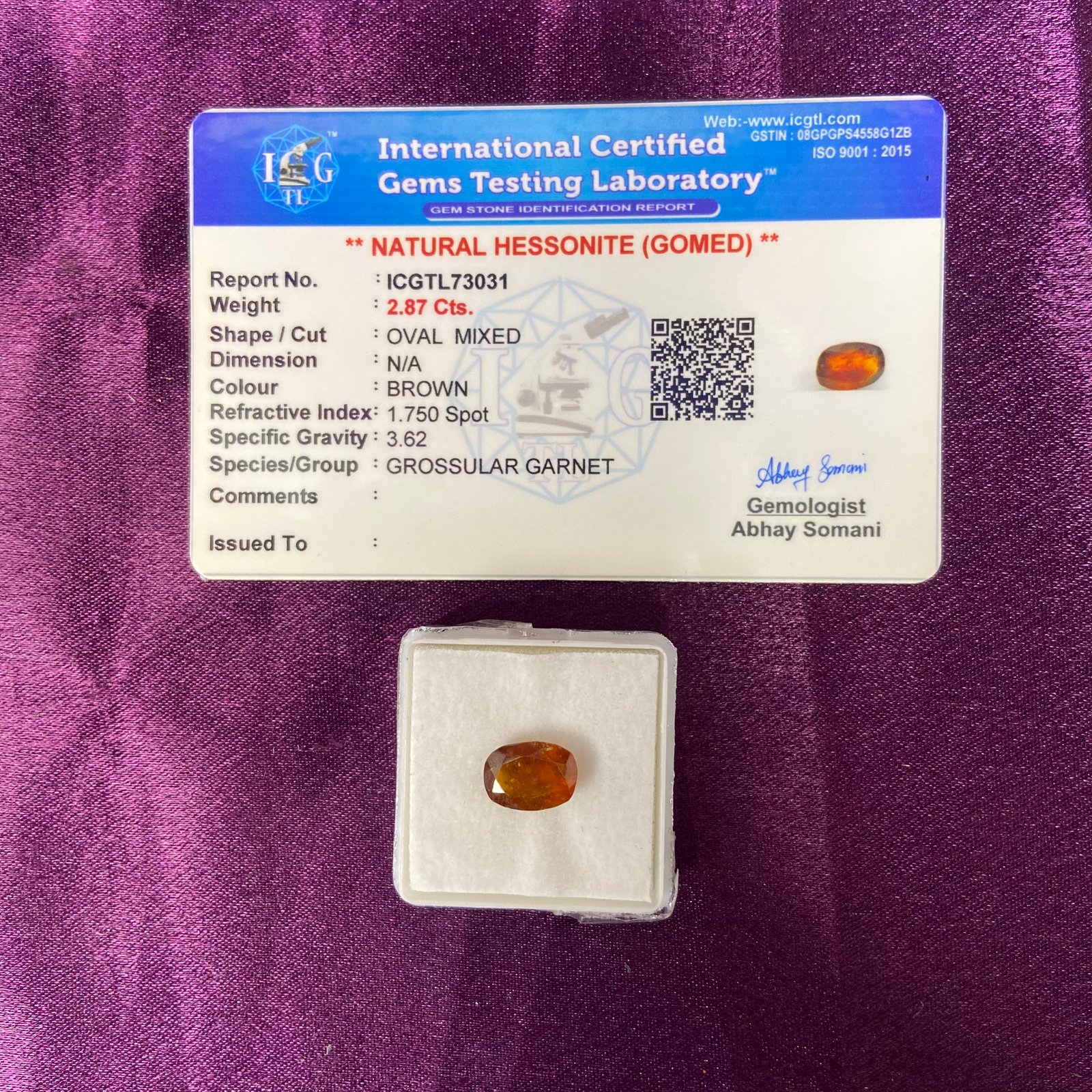 Hessonite (गोमेद) 2.87 Cts