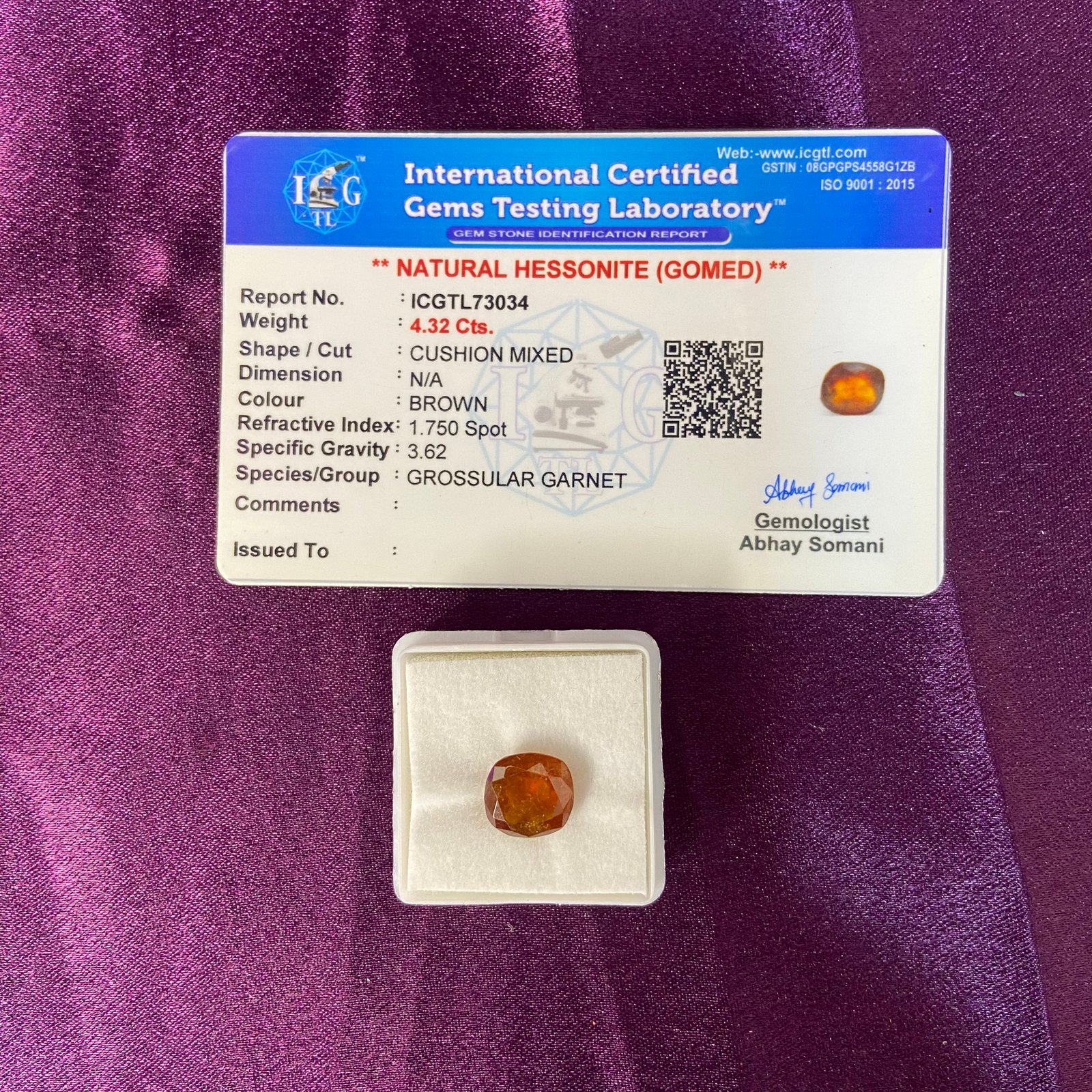 Hessonite (गोमेद) 4.32 Cts