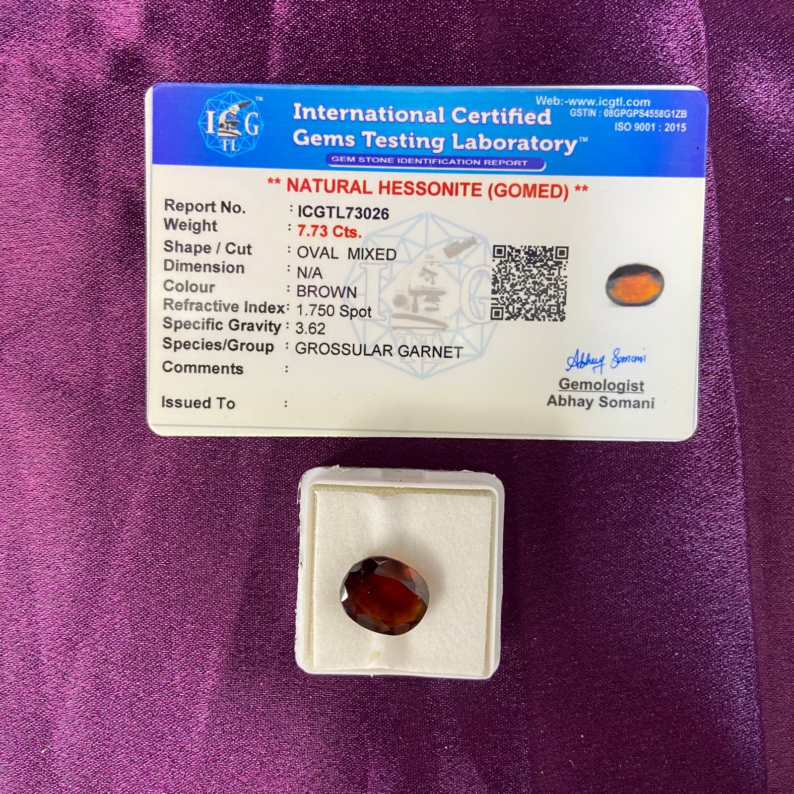 Hessonite (गोमेद) 7.73 Cts