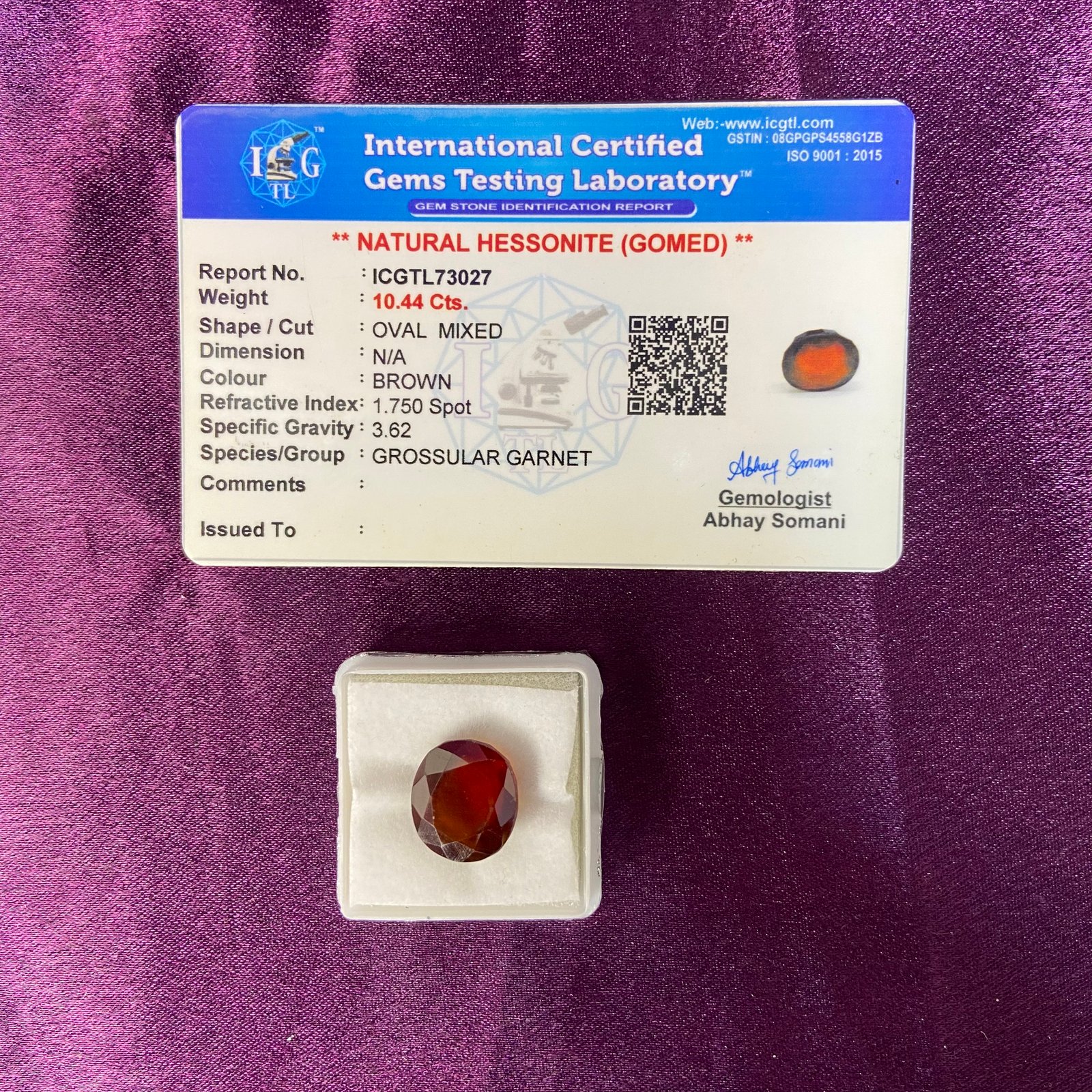 Hessonite (गोमेद) 10.44 Cts